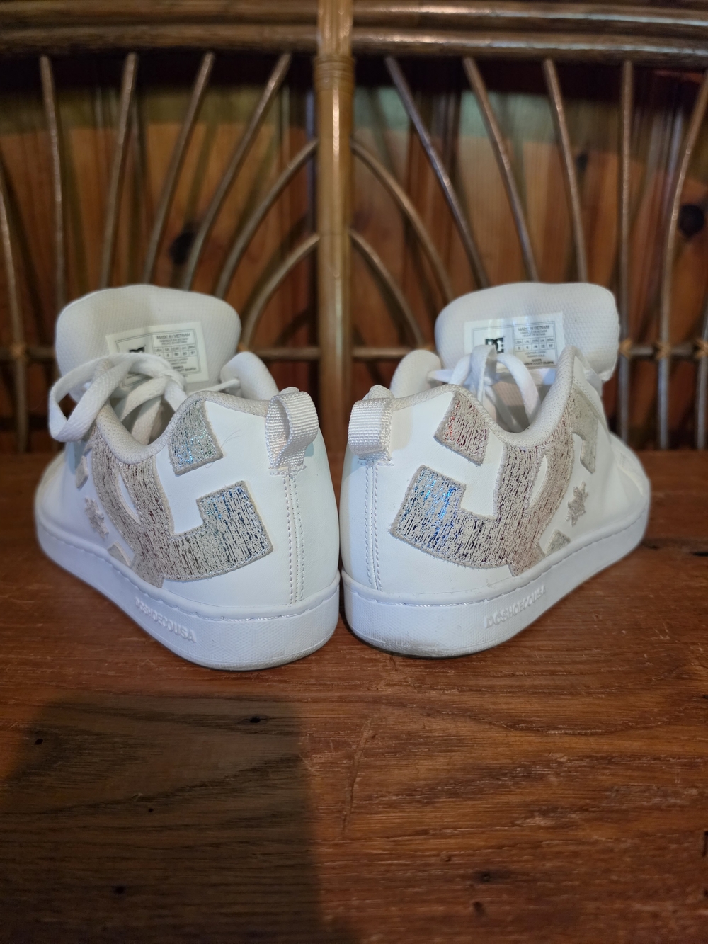 DC Womens' White Low-Top Sneakers with Glitter Logo - Picture 9 of 16
